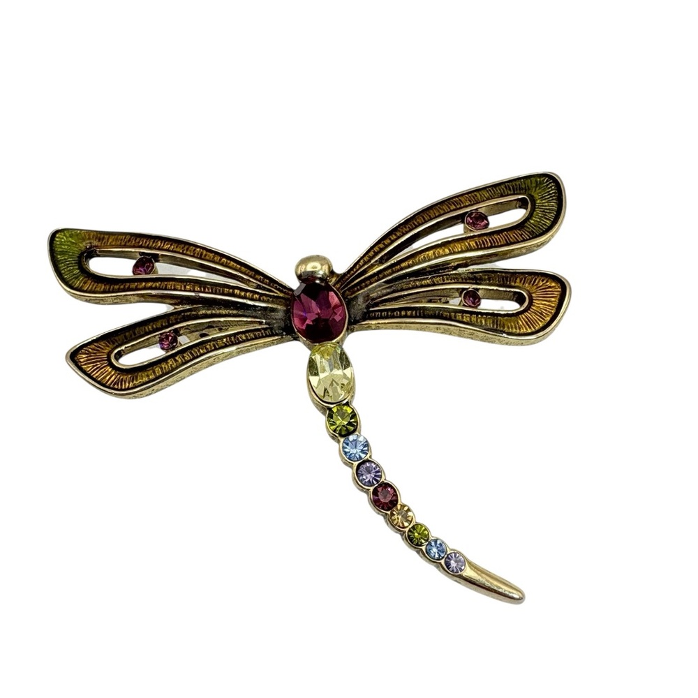 Monet Gold Tone Multicolor Rhinestones Dragonfly Brooch Mothers Brooch
